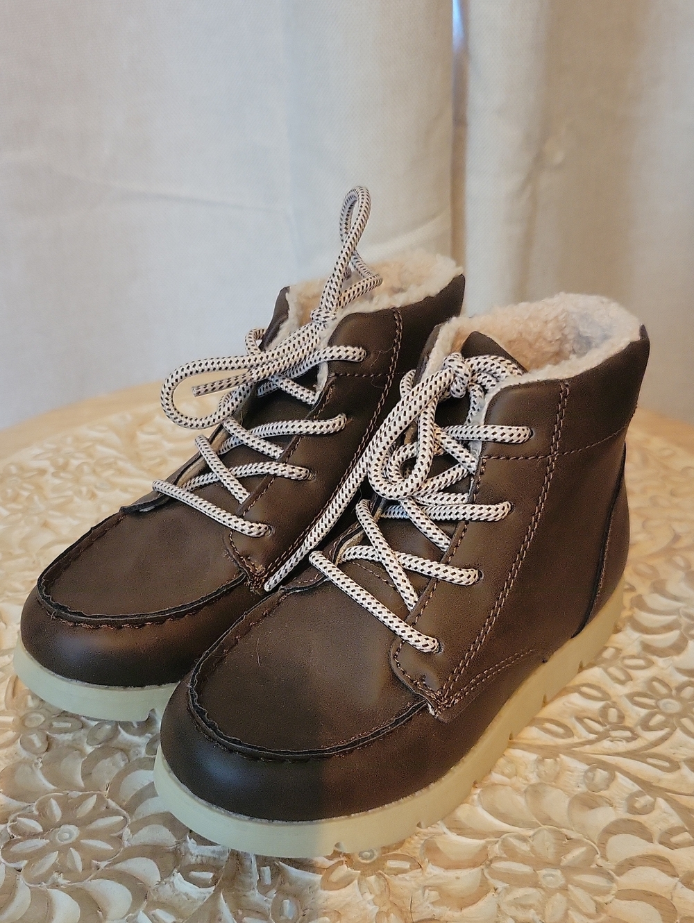OshKosh B'gosh Brown Kids Faux-Shearling Lined Boots with Cream Soles